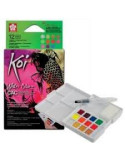 Caja acuarelas Koi 12 pastillas, colores metalicos y fluo