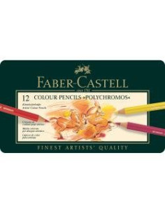 Juego de lápices de colores Polychromos en lata de metal, 12 piezas de fabel castell