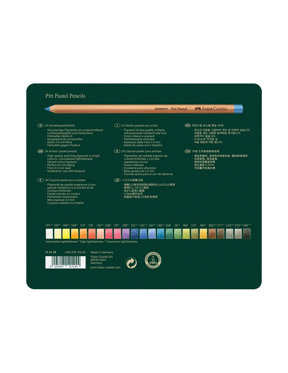 Pitt - Lápices de colores pastel en lata de metal, 24 unidades