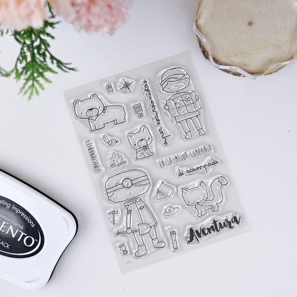 Set de sellos para scrapbooking Exploradores, de la colección A la montaña. Diseño de Alúa Cid