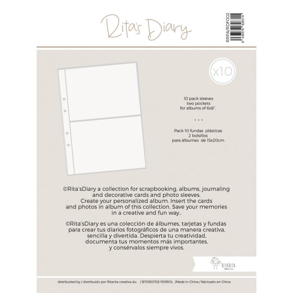 Pack de fundas 6x8" 2 bolsillos, para Rita's Diary o Project Life