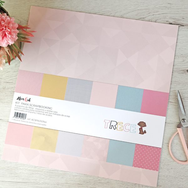 Kit de papeles sólidos de Trece, para scrapbooking y manualidades. Diseño de Alúa Cid