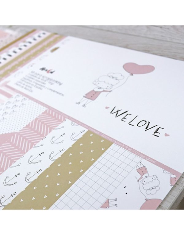 Kit para scrapbooking de la colección We Love, de Alúa Cid