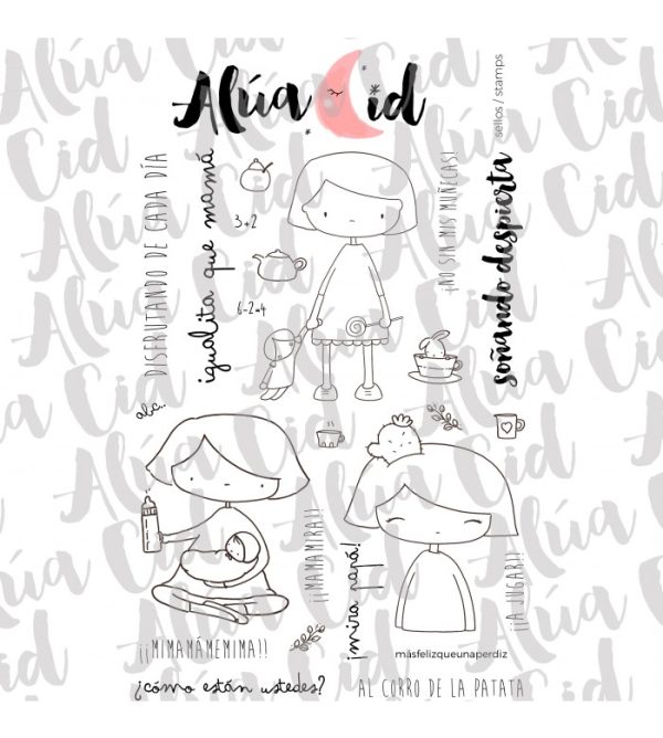 Set de sellos de scrapbooking Hora de juegos. Ilustraciones de Alúa Cid