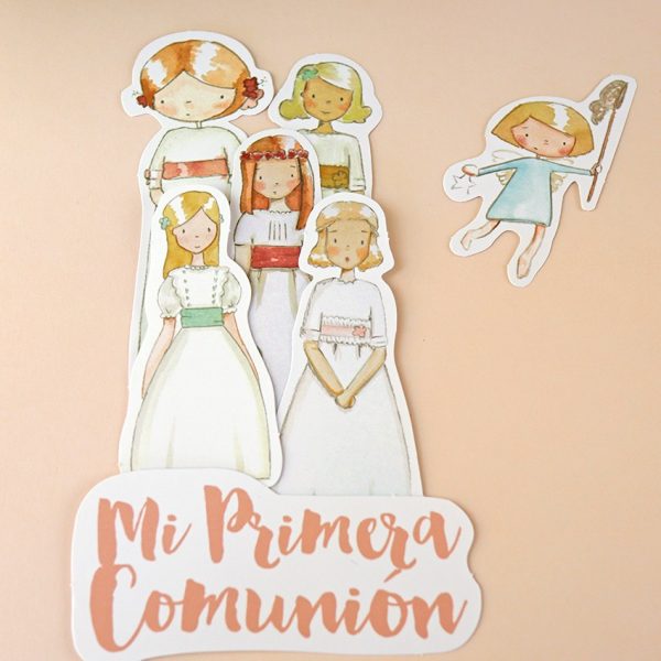 Set de troquelados Como una Princesa. Para trabajos de scrapbooking de comuniones de niñas. Diseño de Alúa Cid
