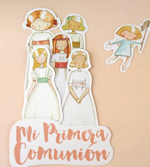 Set de troquelados Como una Princesa. Para trabajos de scrapbooking de comuniones de niñas. Diseño de Alúa Cid