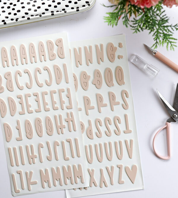 Pegatinas chipboard alfabeto salmón, para scrapbooking y manualidades creativas