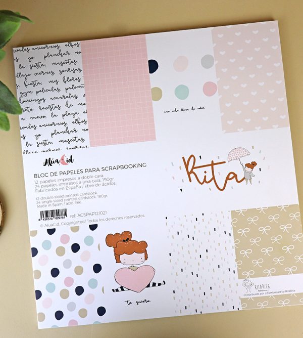 Bloc de 36 papeles de la colección Rita para scrapbooking