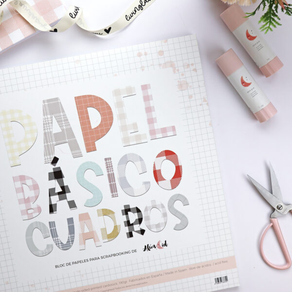 Bloc de 36 papeles Básicos de cuadros para scrapbooking