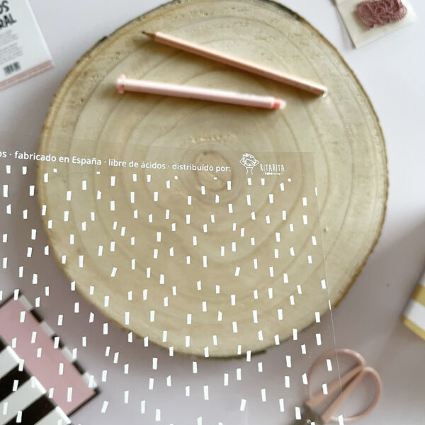 Papel acetato confetti Rita, para scrapbooking. Diseñado por Alúa Cid
