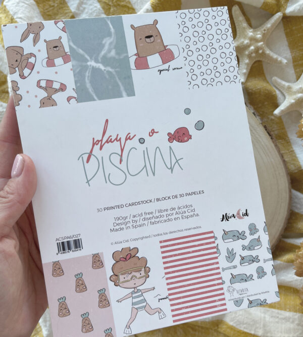 Bloc pequeño de papeles para scrapbooking Playa o piscina. Diseños de Alúa Cid