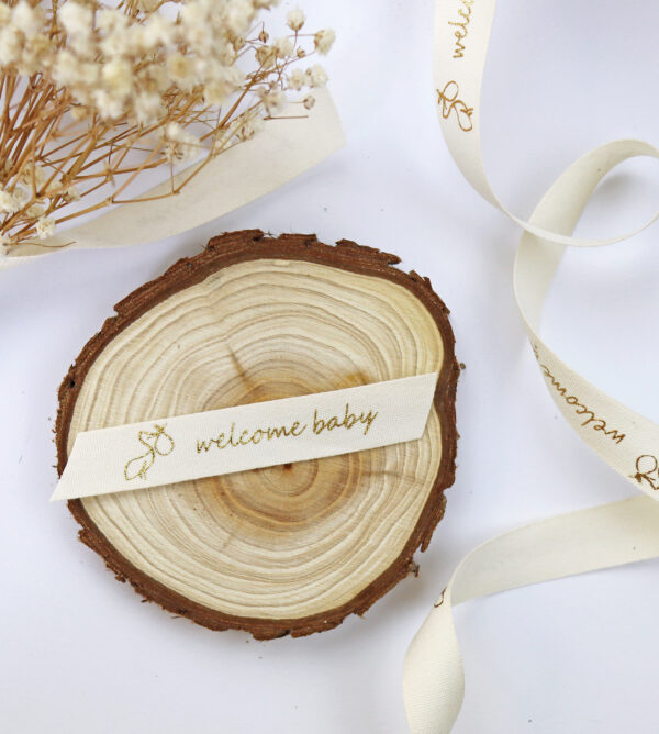 Lazo Welcome Baby Crema, para packaging, scrapbooking y manualidades