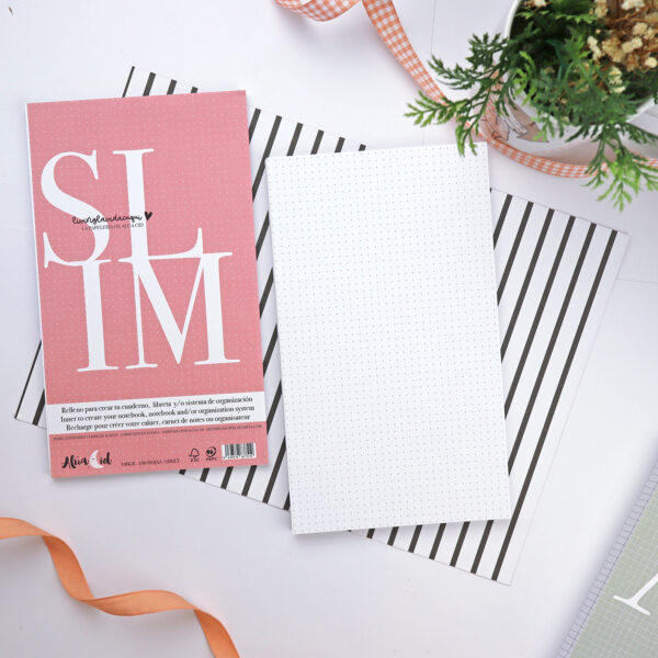 Relleno libreta Slim, en varios acabados: liso, puntos, rayas y cuadros