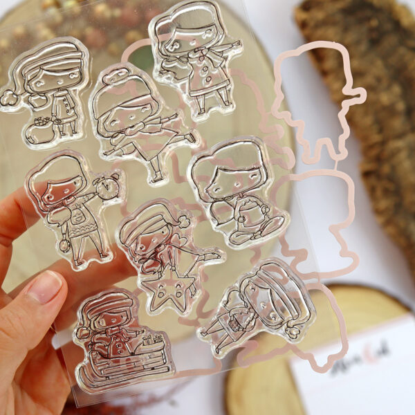 Set de sellos + troqueles para scrapbooking Lulis Mazapán. Diseño de Alúa Cid