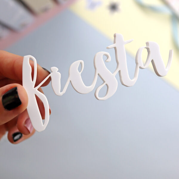 Palabra Fiesta de metacrilato blanco. Para scrapbooking y manualidades