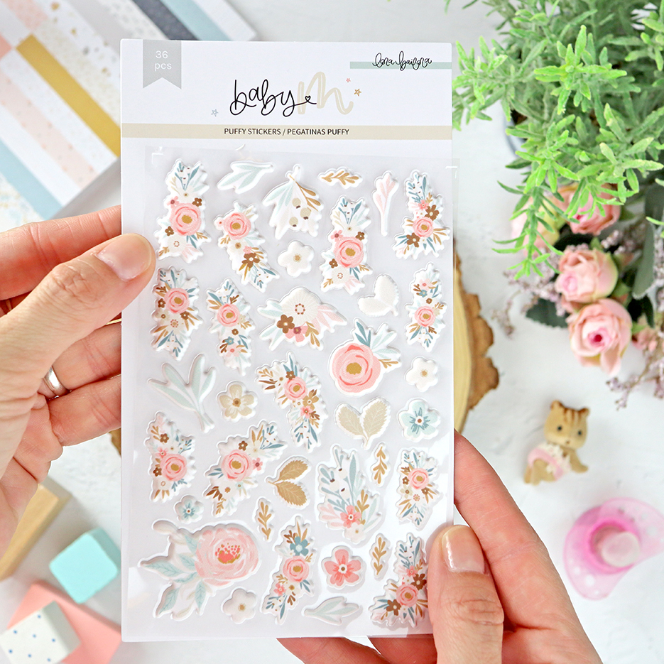 Pegatinas puffy Flores Baby M de Lora Bailora
