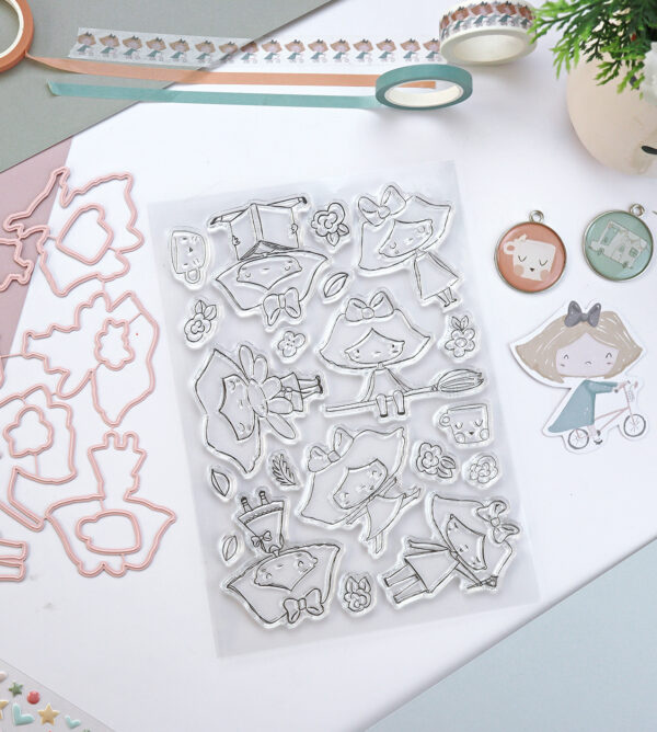 Set de sellos con troquel Celia, diseñado por Alúa Cid. Para manualidades y scrapbooking