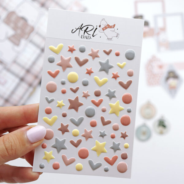 Set de enamels dots Aridad, para manualidades y scrapbooking. Diseño de Alúa Cid. Pertenece a la colección navideña Aridad