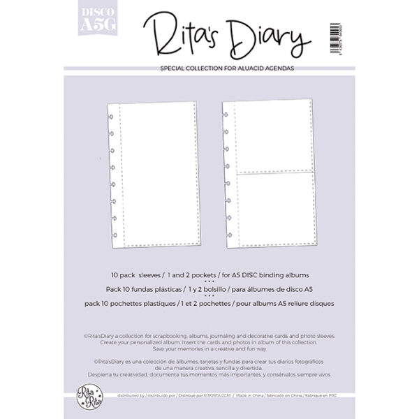 Pack de 10 fundas de 4x8" para encuadernación con discos. Tienen 1 y 2 bolsillos