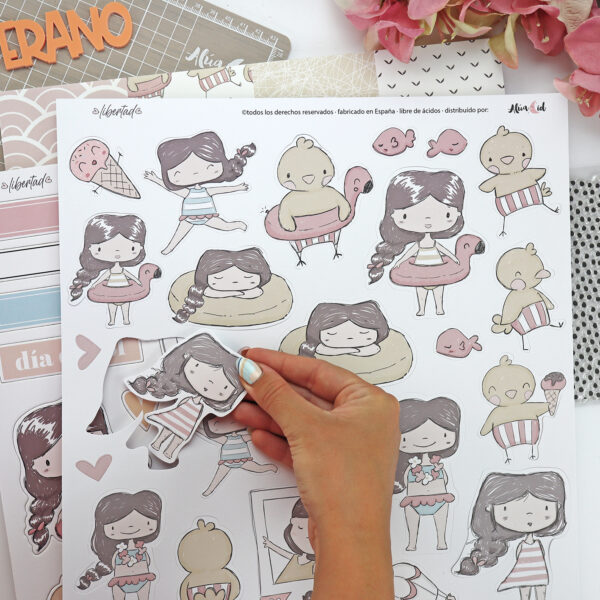 Hoja de troquelados Libertad Verano Ilustraciones, para scrapbooking y manualidades. Diseño de Alúa Cid