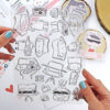 Set de sellos para scrapbooking de la colección Destino. Diseño de la ilustradora Alúa Cid