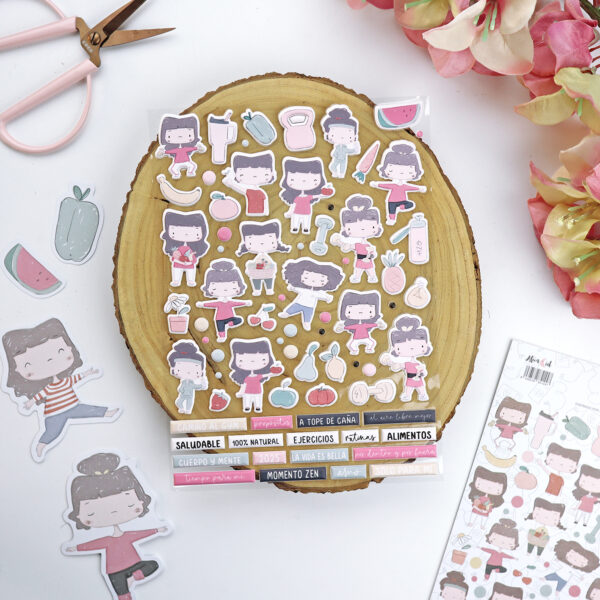 Pegatinas Puffy OUT colección la Sra Lola. Para scrapbooking y manualidades. Diseño de Alúa Cid