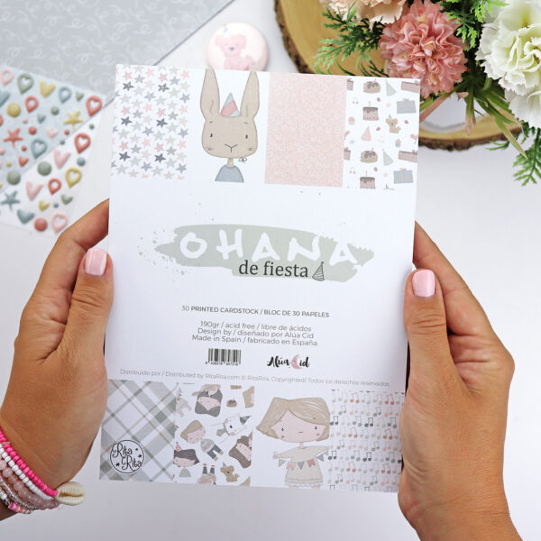 Bloc pequeño para scrapbooking Ohana de Fiesta. Diseño de Alúa Cid