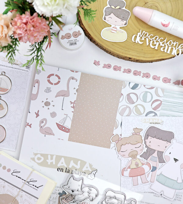 Bloc de 36 papeles Ohana en la playa para scrapbooking