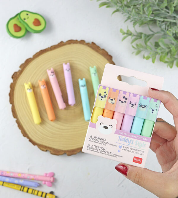 Set de 6 mini subrayadores de ositos pastel de Legami