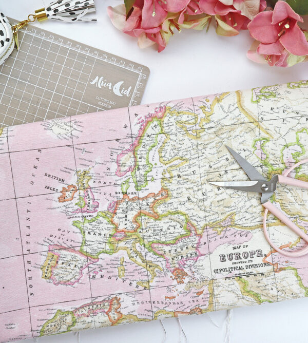 Tela loneta Mapas Rosa