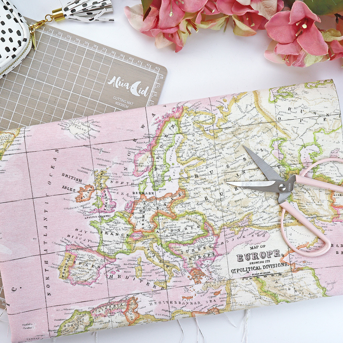 Tela loneta Mapas Rosa