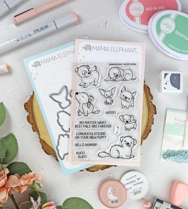 Set de sellos+troquel My Pet Puppies de Mama Elephant