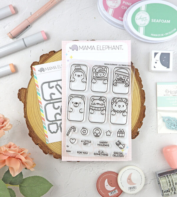 Set de sellos+troquel Lil Friend Tags de Mama Elephant