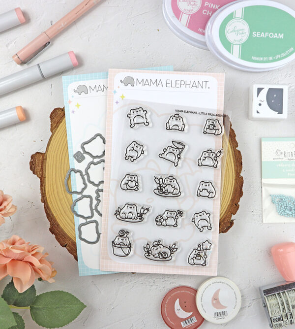 Set de sellos+troquel Little Frog Agenda de Mama Elephant