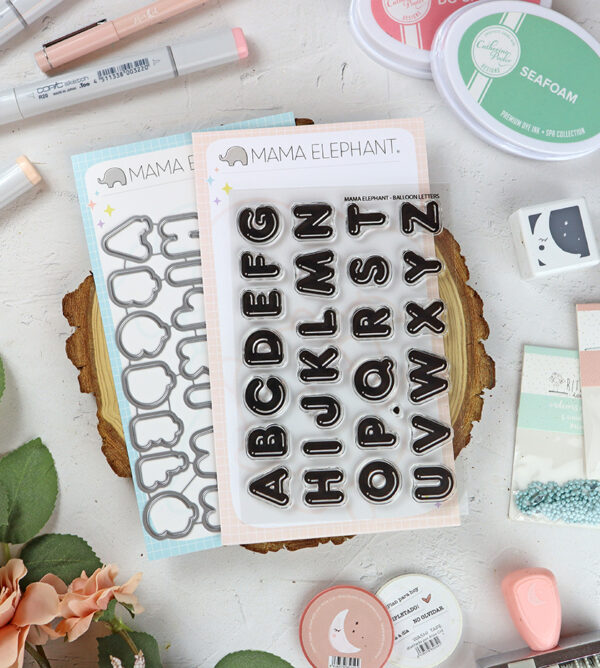 Set de sellos+troquel Balloon Letters de Mama Elephant