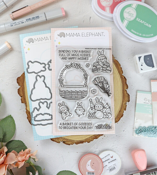 Set de sellos+troquel Basket of Goodies de Mama Elephant