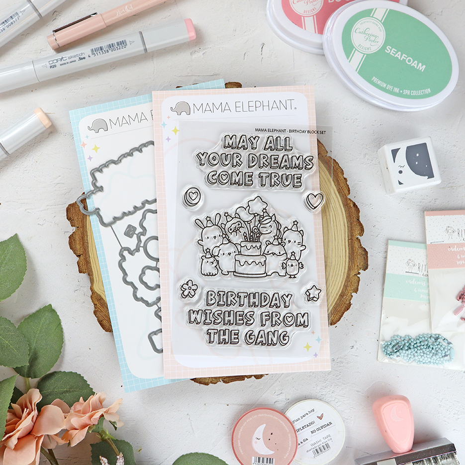 Set de sellos+troquel Birthday Block Set de Mama Elephant