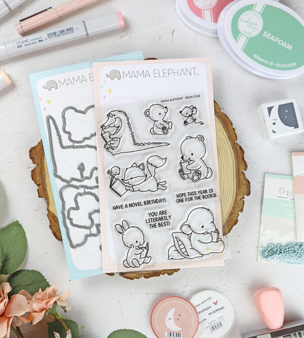Set de sellos+troquel Book Club de Mama Elephant