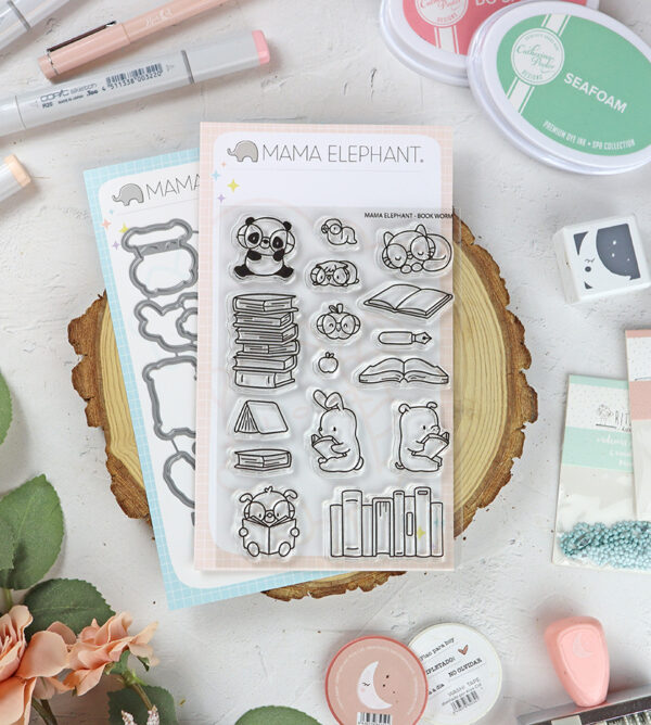Set de sellos+troquel Book Worm de Mama Elephant