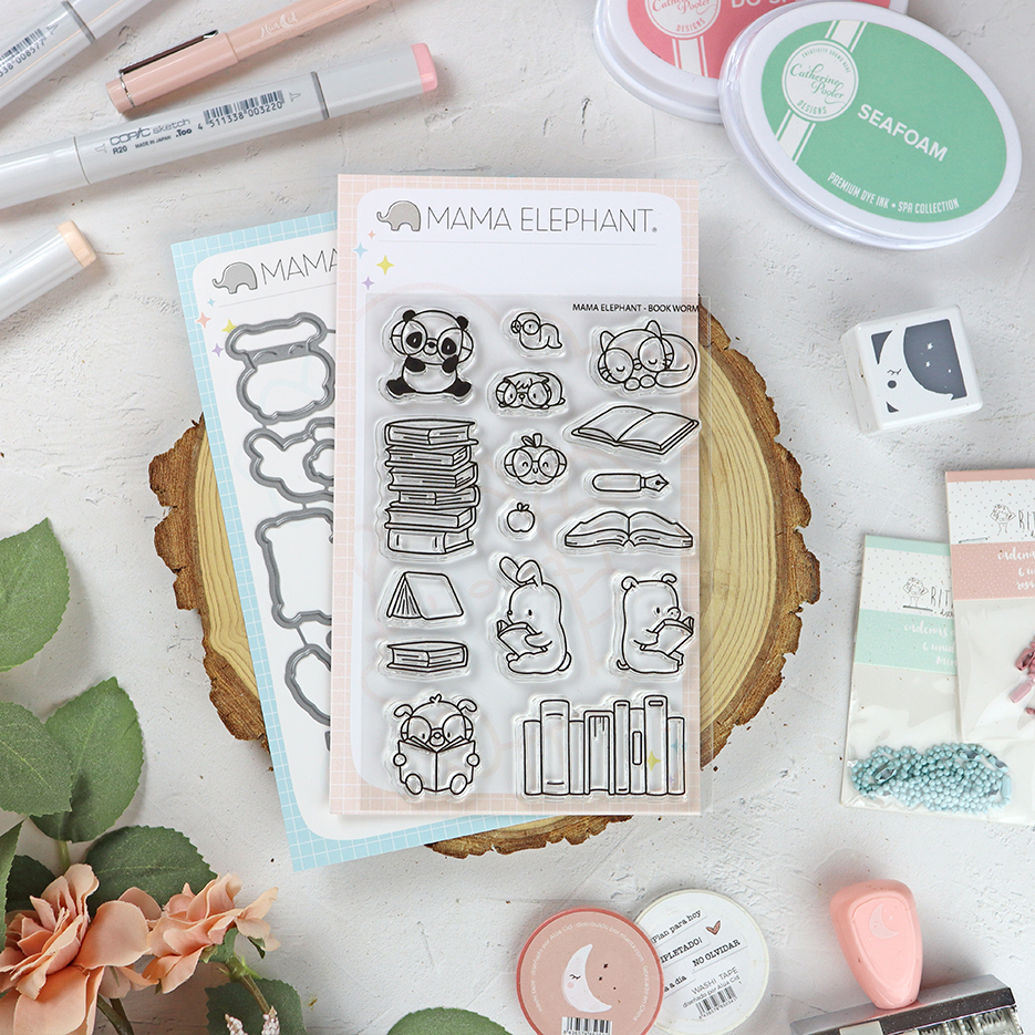 Set de sellos+troquel Book Worm de Mama Elephant