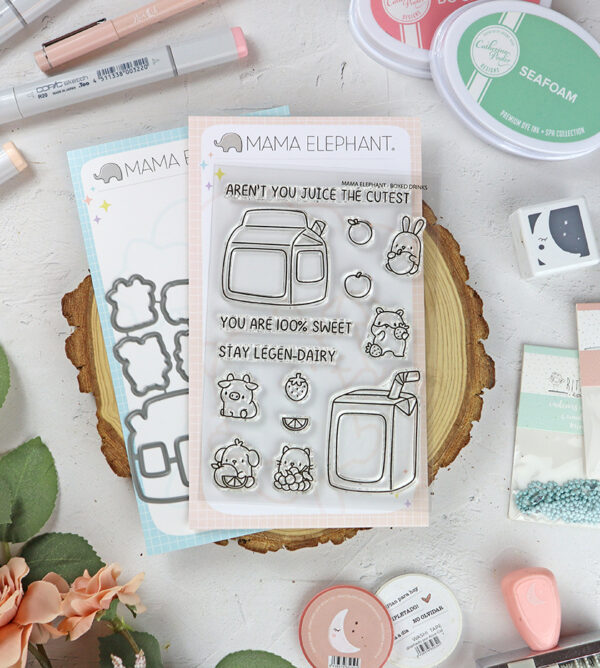Set de sellos+troquel Boxed Drinks de Mama Elephant