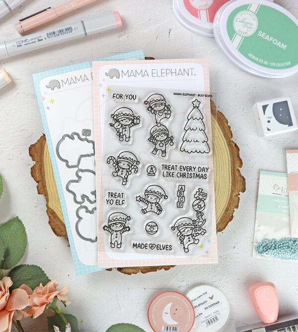Set de sellos+troquel Busy Elves de Mama Elephant
