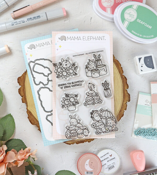 Set de sellos+troquel Delivery Spring Happiness de Mama Elephant