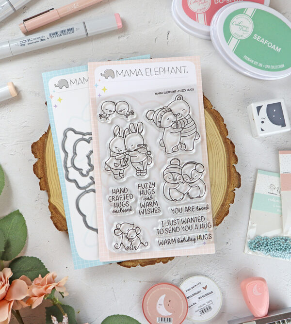 Set de sellos+troquel Fuzzy Hugs de Mama Elephant