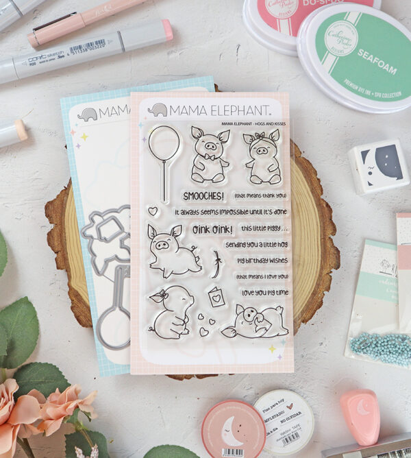 Set de sellos+troquel Hogs & Kisses de Mama Elephant