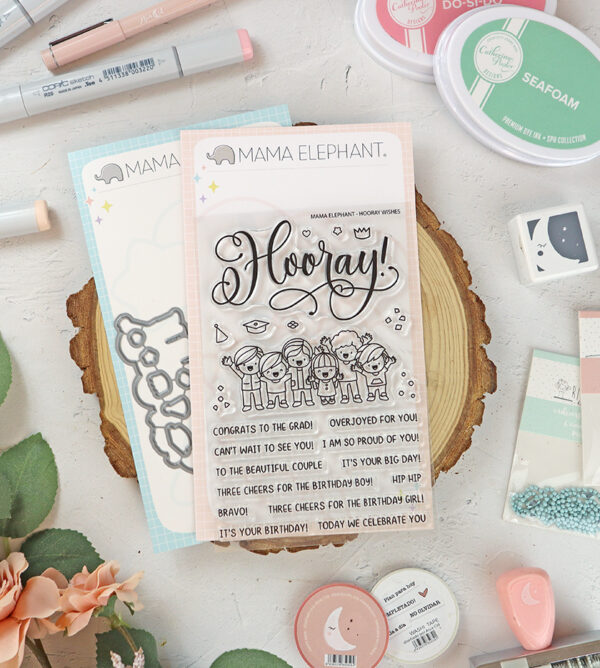 Set de sellos+troquel Horray Wishes de Mama Elephant