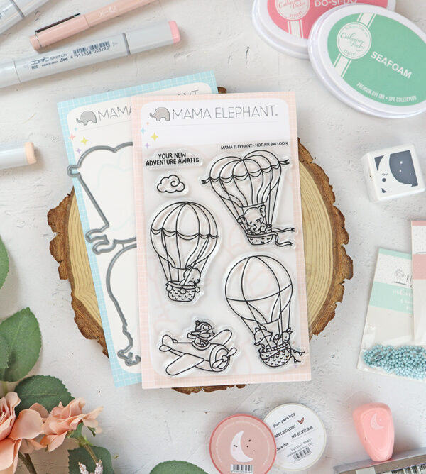 Set de sellos+troquel Hot Air Balloon de Mama Elephant