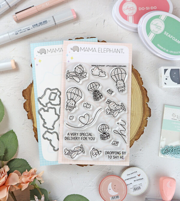 Set de sellos+troquel Little Agenda Airplane de Mama Elephant