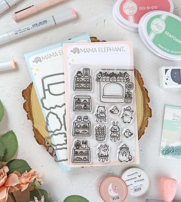 Set de sellos+troquel Little Agenda Bakery de Mama Elephant