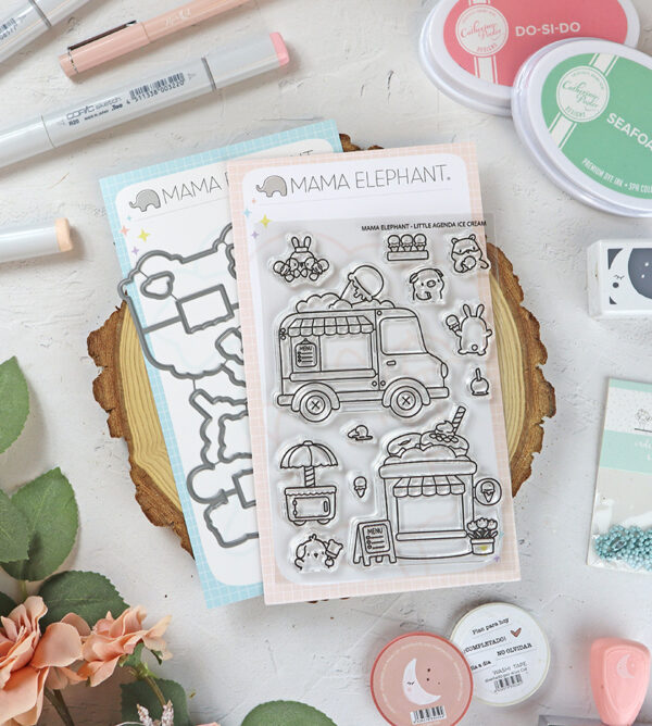 Set de sellos+troquel Little Agenda Ice Cream de Mama Elephant